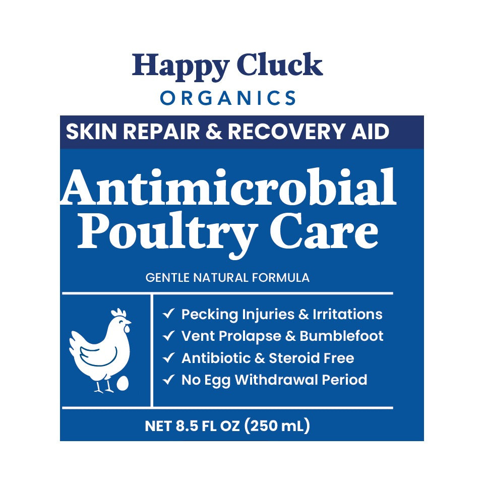 Happy Cluck Organics Poultry Wound & Skin Spray label, 8.5 fl oz