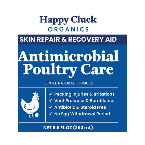 Happy Cluck Organics Poultry Wound & Skin Spray label, 8.5 fl oz